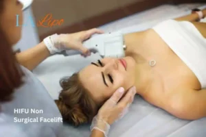 Woman having Hi-Fu to reduce wrinkles Wokingham.
