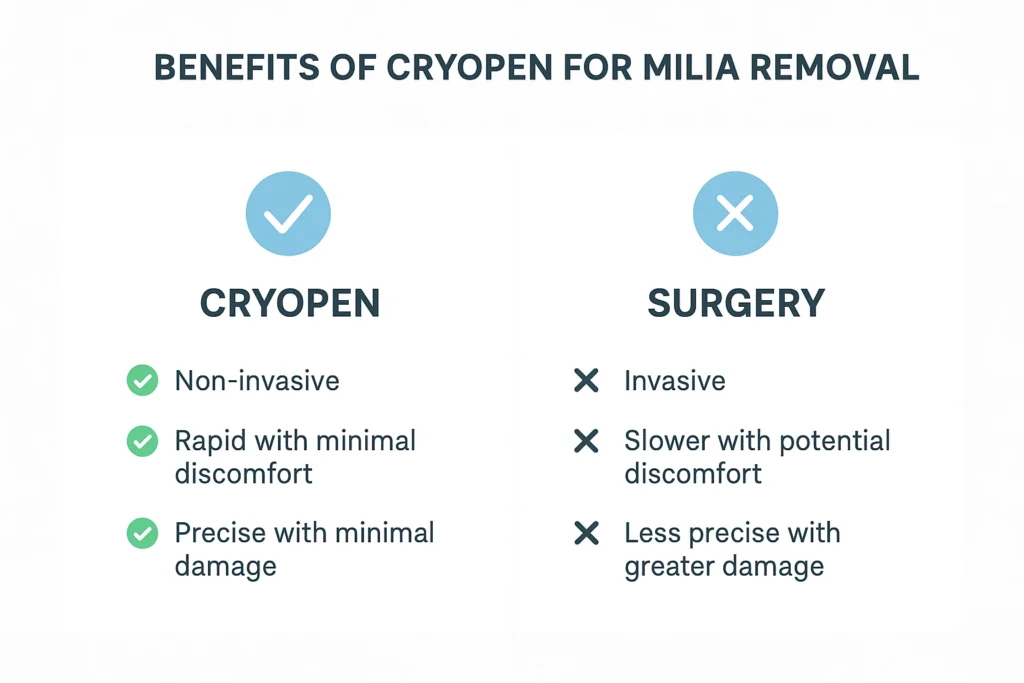 Benefits of cryopen for milia removal Wokingham compared to surgical treatments.