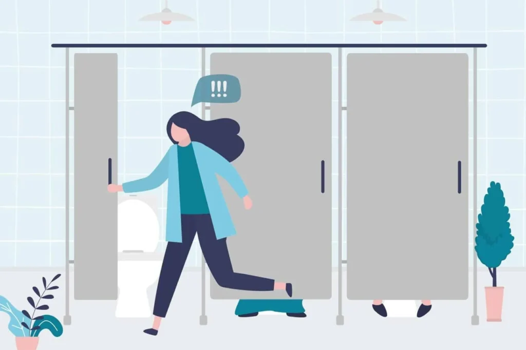 graphic of Urine incontinence Wokingham woman running to the toilet.