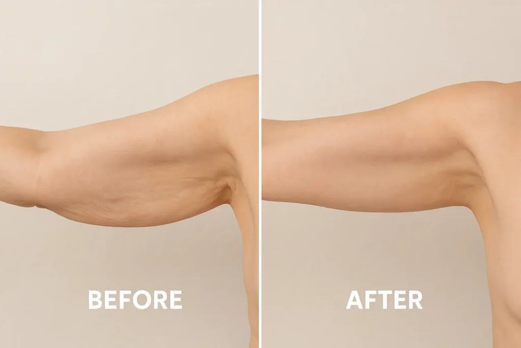 Picture of LA LIPO Wokingham before and after results of skin tightening treatment on the upper arms.